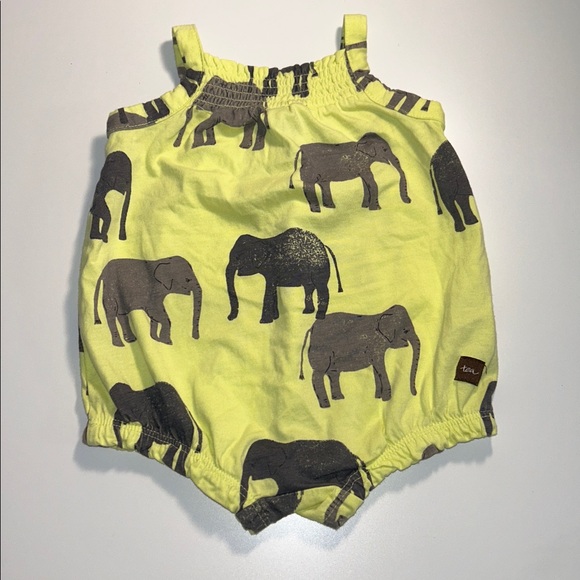 Tea Collection Baby Yellow Elephant Print Romper Size 0-3 Months - Picture 5 of 8